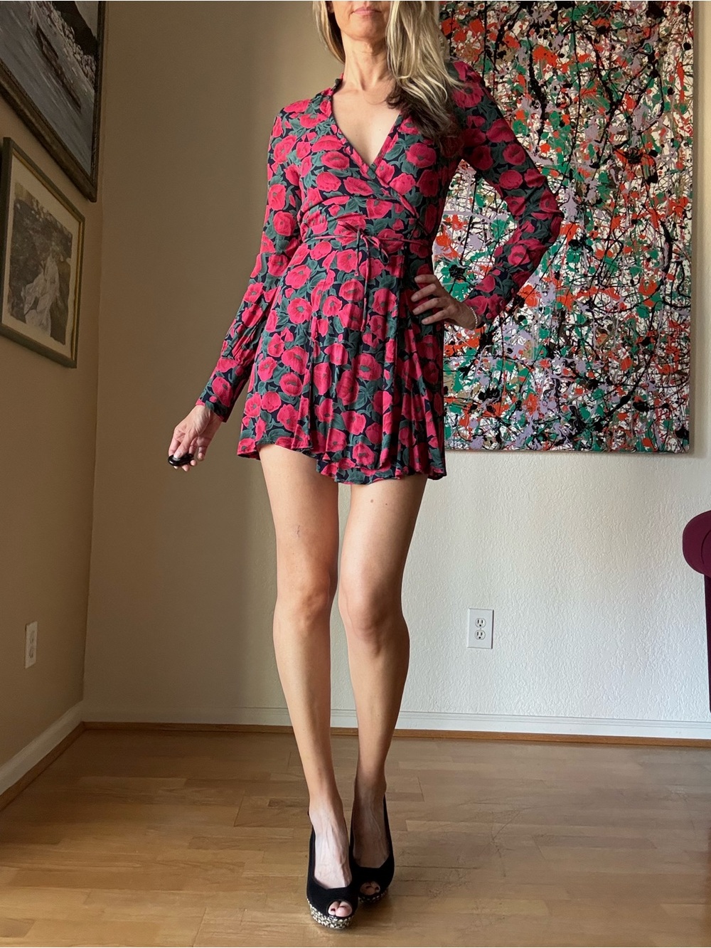 Reformation Pink Floral Long-Sleeve Mini Dress